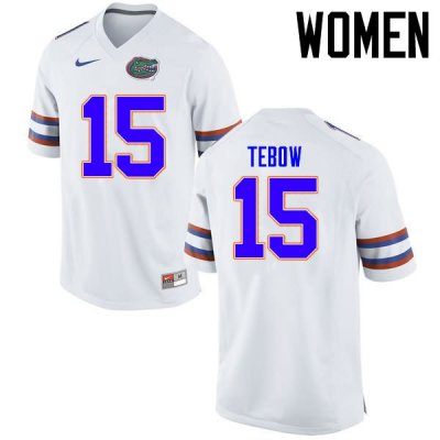 Women's Florida Gators #15 Tim Tebow NCAA Nike White Authentic Stitched College Football Jersey XYM3062XI